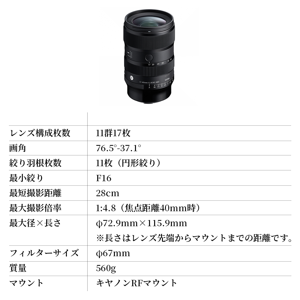 SIGMA 17-40mm F1.8 DC | Art【キヤノンRFマウント】