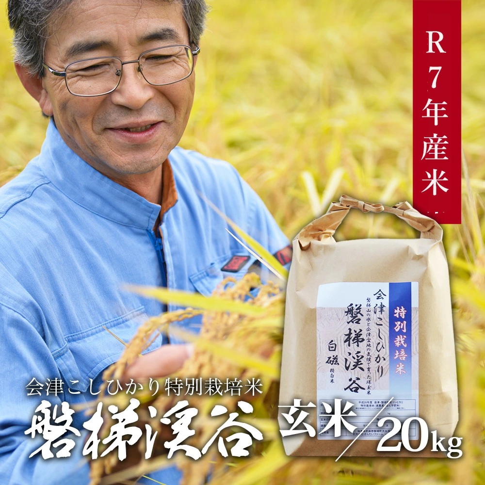 【令和7年産】Aランク会津コシヒカリ特別栽培米「磐梯渓谷」 （減農薬栽培）玄米20kg