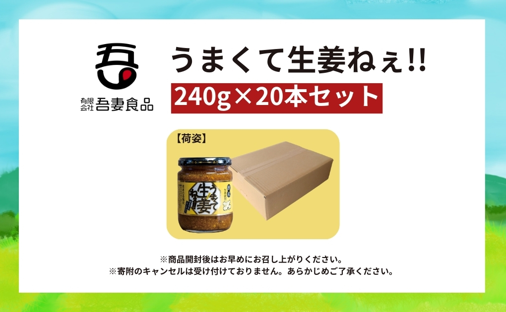 うまくて生姜ねぇ!!20本セット 【しょうが 国産 醤油漬け ごはんのお供 お弁当 調味料 おつまみ 肴 薬味 隠し味 猪苗代町 福島県】