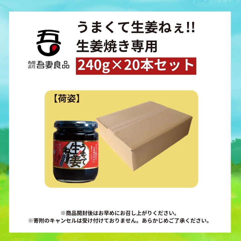 うまくて生姜ねぇ!!生姜焼き専用20本セット 【しょうが 国産 醤油漬け しょうが焼き タレ ごはんのお供 調味料 薬味 隠し味 猪苗代町 福島県】
