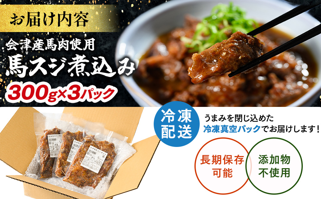 【会津産馬肉使用】馬スジ煮込み 900g （300g×3パック） | 馬スジ 馬すじ 馬肉 煮込み 小分け 小分 パック 真空パック 総菜 おかず おつまみ 冷凍 福島 猪苗代町