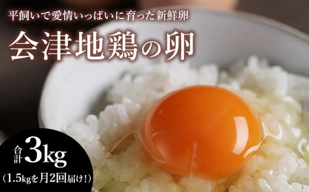 33-P　平飼い会津地鶏の卵 3kg（1.5kg×月2回便） ※沖縄・離島への配送不可