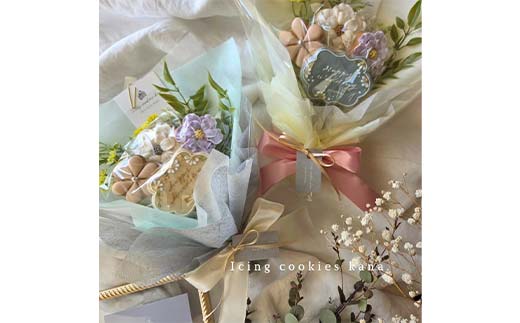 大切な人の結婚祝いに！花束風アイシングクッキー happy weddingプレート付き F6U-336