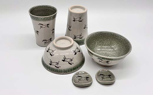 伝統工芸品大堀相馬焼 栖鳳窯 お茶碗とコップのペアセット F6U-365