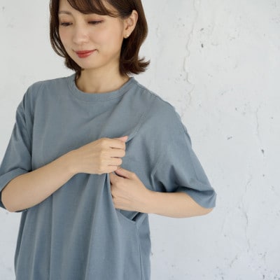 マタニティから使えるモーハウスの授乳服　シンプルワンピース(ブルーグレー)【配送不可地域：離島・沖縄県】