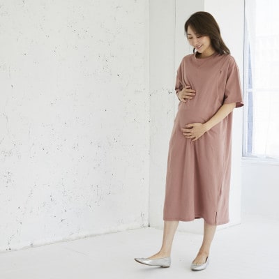 マタニティから使えるモーハウスの授乳服　シンプルワンピース(アプリコット)【配送不可地域：離島・沖縄県】