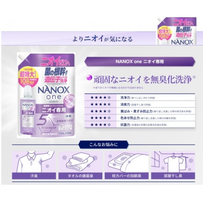 日用品生活応援セット(ライオンNANOXoneニオイ専用詰め替え用 超特大1080g×2個)【配送不可地域：離島・沖縄県】