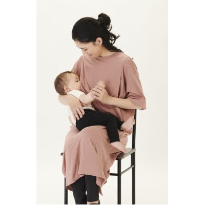 マタニティから使えるモーハウスの授乳服　シンプルワンピース(ブルーグレー)【配送不可地域：離島・沖縄県】