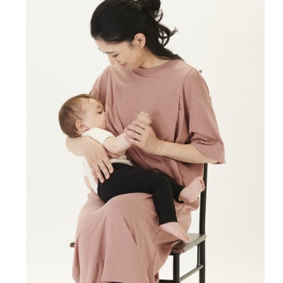 マタニティから使えるモーハウスの授乳服　シンプルワンピース(アプリコット)【配送不可地域：離島・沖縄県】