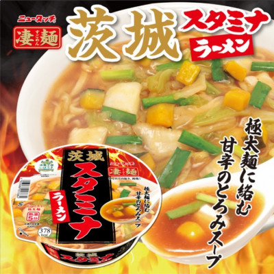 ニュータッチ 凄麺 茨城スタミナラーメン(ノンフライカップ麺)12食【配送不可地域：離島・沖縄県】