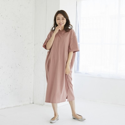 マタニティから使えるモーハウスの授乳服　シンプルワンピース(アプリコット)【配送不可地域：離島・沖縄県】