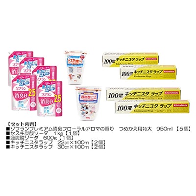 日用品生活応援セット(柔軟剤・キッチニスタラップ・住宅洗剤2種)【配送不可地域：離島・沖縄県】