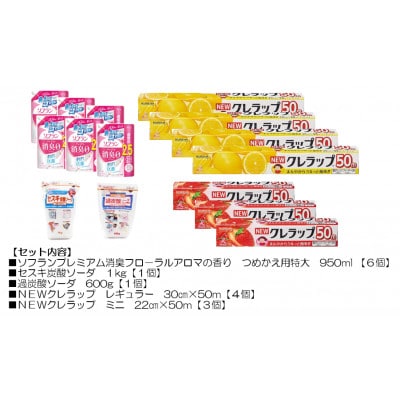 日用品生活応援セット(ライオン柔軟剤6個・クレラップ7本・セスキ炭酸ソーダ・過炭酸ソーダ)【配送不可地域：離島・沖縄県】