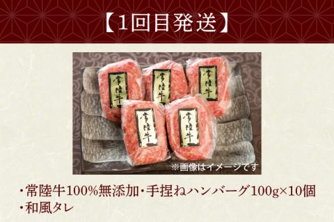 【定期便 全3回】 常陸牛 3ヶ月 定期便 Bコース 食べ物 肉 常陸牛ハンバーグ 10個 無添加 冷凍 焼き肉 カルビ 焼肉 しゃぶしゃぶ ギフト セット ふるさと納税 【肉のイイジマ】 茨城県(DU-104)