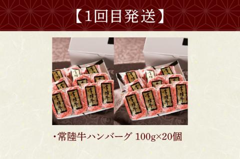 常陸牛ハンバーグ 20個 定期便 Cコース 3ヶ月 無添加 冷凍 焼き肉 焼肉 カルビ しゃぶしゃぶ ギフト セット 冷凍 人気 【肉のイイジマ】 茨城県（DU-105）