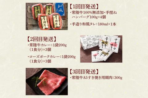 【定期便 全12回】 高級肉 常陸牛 12ヶ月 定期便 Aコース 148000円 毎月 常陸牛ハンバーグ 焼肉 すき焼き しゃぶしゃぶ コンビーフ レトルトカレー ギフト セット 肉 ギフト対応 【肉のイイジマ】（DU-111）