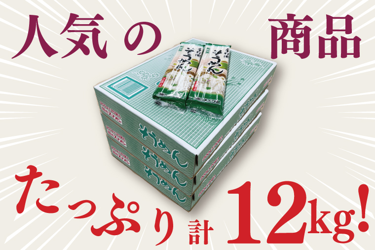 【麺のスナオシ】手打風そうめん３箱　計12kg（200ｇ×60袋）（乾麺）【素麺 麺 長期保存 保存食 防災 人気 大容量 水戸市 茨城県】（BY-10）