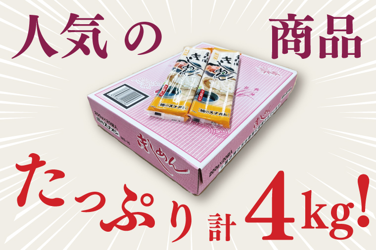 【麺のスナオシ】手打風きしめん１箱　4kg（200ｇ×20袋）（乾麺）【きし麺 麺 長期保存 保存食 防災 人気 大容量 水戸市 茨城県】（BY-13）