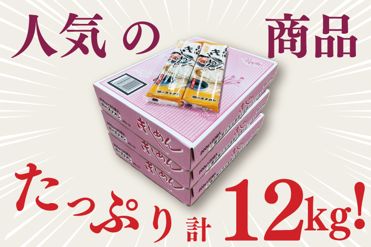 【麺のスナオシ】手打風きしめん３箱　計12kg（200ｇ×60袋）（乾麺）【きし麺 麺 長期保存 保存食 防災 人気 大容量 水戸市 茨城県】（BY-14）