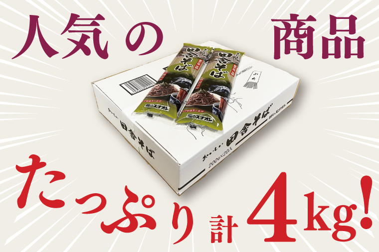 【麺のスナオシ】リピーター続出！おいしい田舎そば１箱　4kg（200ｇ×20袋）（乾麺）【蕎麦 麺 長期保存 保存食 防災 人気 大容量 水戸市 茨城県】（BY-5）