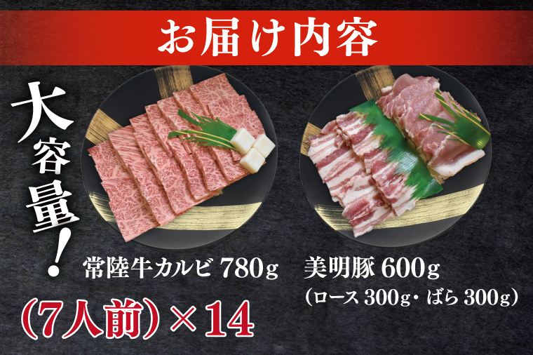 常陸牛A5ランク・美明豚焼肉セット　合計約100人前！｜焼肉 BBQ カルビ ロース バラ 国産牛 和牛 牛肉 豚肉 茨城県 水戸市  国産 老舗精肉店（EK-88）