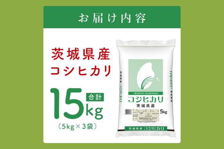 【数量限定】茨城県産 コシヒカリ15kg（5kg×3袋）【お米 ごはん こしひかり おにぎり ごはん 茨城県 水戸市】(JB-17)