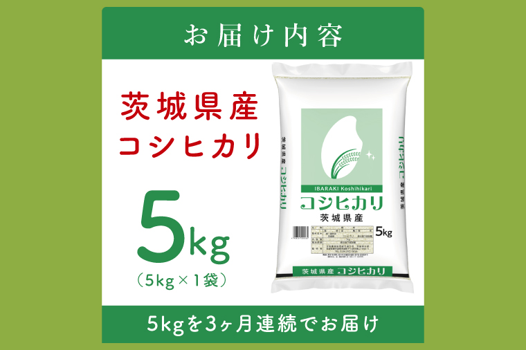 【数量限定】【3ヶ月定期便】茨城県産コシヒカリ5kg×3回 【定期便 お米 ごはん こしひかり おにぎり ごはん 茨城県 水戸市】(JB-21)