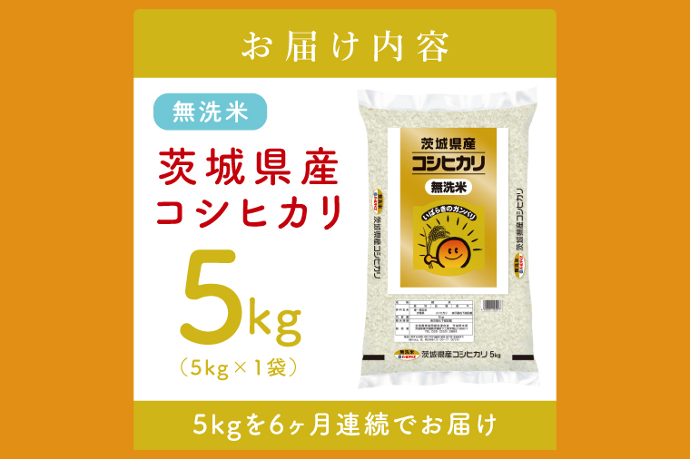 【数量限定】【6ヶ月定期便】茨城県産無洗米コシヒカリ5kg×6回 【定期便 お米 ごはん こしひかり おにぎり ごはん 茨城県 水戸市】(JB-27)