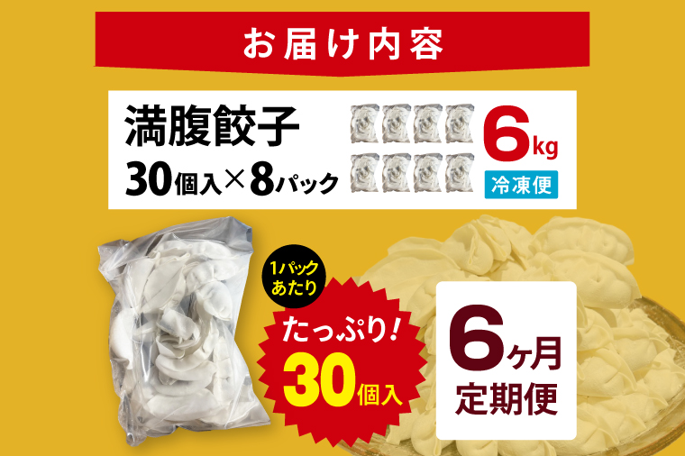 【6ヶ月定期便】満腹餃子 リピーター続出！ボリューム満点！240個（6kg）×6回【老舗 大容量 国産 焼き餃子 冷凍 ぎょうざ ギョーザ 冷凍餃子 簡単調理 惣菜 おかず 水戸市 水戸 茨城県 】（EJ-21）