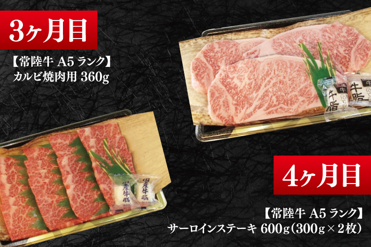 【4か月定期便】A5ランク常陸牛　食べ比べ　定期便コースB｜すき焼き しゃぶしゃぶ 焼肉 BBQ ステーキ 国産牛 和牛 牛肉 茨城県 水戸市  国産 老舗精肉店（EK-79）