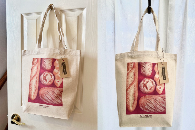 七字純子オリジナルキャンバストートバッグ〈Bon Appetit〉パン【パステル画 通勤 通学 おしゃれ A4サイズ オリジナル アート コットン100% トートバック バック 七字純子 茨城県 水戸市】（FZ-7）