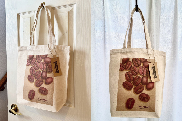 七字純子オリジナルキャンバストートバッグ〈Bon Appetit〉コーヒー豆【パステル画 通勤 通学 おしゃれ A4サイズ  オリジナル アート コットン100% トートバック バック 七字純子 茨城県 水戸市】（FZ-8）