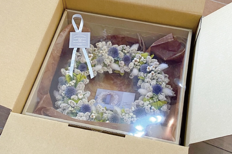 ルリ玉アザミのドライフラワーリース【インテリア おしゃれ 壁飾り プレゼント お花 ギフト ナチュラル ロスフラワー】（KW-1）