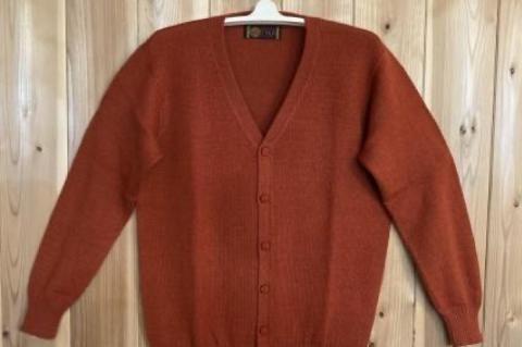 【アルパカ専門店　T'IKA】メンズカーディガンVネック　れんがオレンジ　(アルパカ100％) 【アパレル 洋服 おしゃれ 羽織 プレゼント 毛糸 大きめ サイズ 水戸市 橙色】(AL-3)