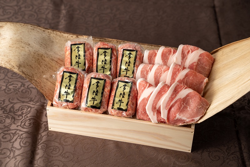 肉 常陸牛100%ハンバーグ6個＆茨城豚ロース生姜焼き500gセット 19000円 焼くだけでレストランの味 お肉 牛肉100% お歳暮 ギフト対応 人気 おすすめ 【肉のイイジマ】 水戸 茨城（DU-27）