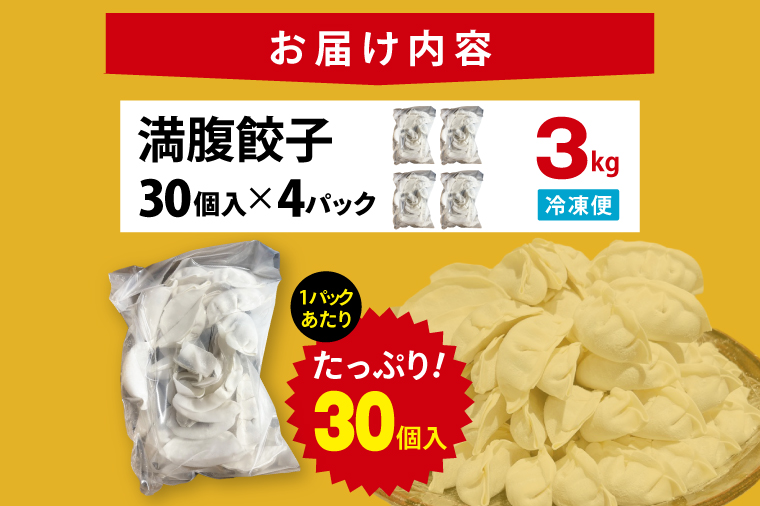 満腹餃子 リピーター続出！ボリューム満点！120個（３kg ）【モトヤ 老舗 大容量 国産 焼き餃子 冷凍 ぎょうざ ギョーザ 冷凍餃子 簡単調理 惣菜 おかず 水戸市 水戸 茨城県】（EJ-13）