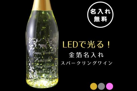 LEDで光る！金箔舞う猫の名入れ彫刻スパークリングワイン【スパークリングワイン 金箔 彫刻ボトル プレゼント ギフト 就職祝い 誕生日 父の日 母の日 結婚祝い 新築祝い】（HW-9）