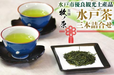 【牧ノ原】水戸市優良観光土産品！「水戸茶」三本詰合せ【お茶 おちゃ お土産 おみやげ 水戸茶 オリジナル ティータイム 熨斗 水戸市 茨城県】（BX-3）