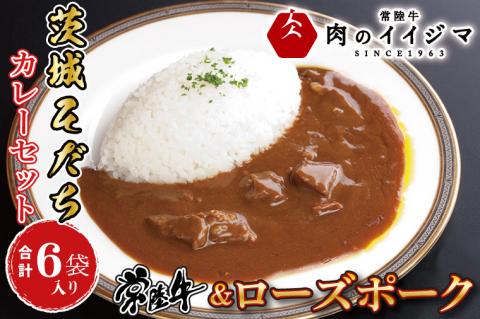カレー レトルト 茨城そだちカレーセット 6食入り 常陸牛カレー＆ローズポークカレー 各3個 食品 ビーフカレー お返し お祝い お歳暮 プレゼント 食べ物 ギフト 【肉のイイジマ】 茨城県 水戸市 （DU-84）