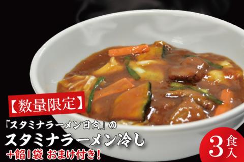 【日時指定必須】「スタミナラーメン日向」のスタミナラーメン冷し（３食入り）【数量限定】+餡１袋 おまけ付き！【ラーメン 麺 スタミナ 冷やし ラーメン ご当地ラーメン ご当地グルメ 茨城県 水戸市】（FF-8）