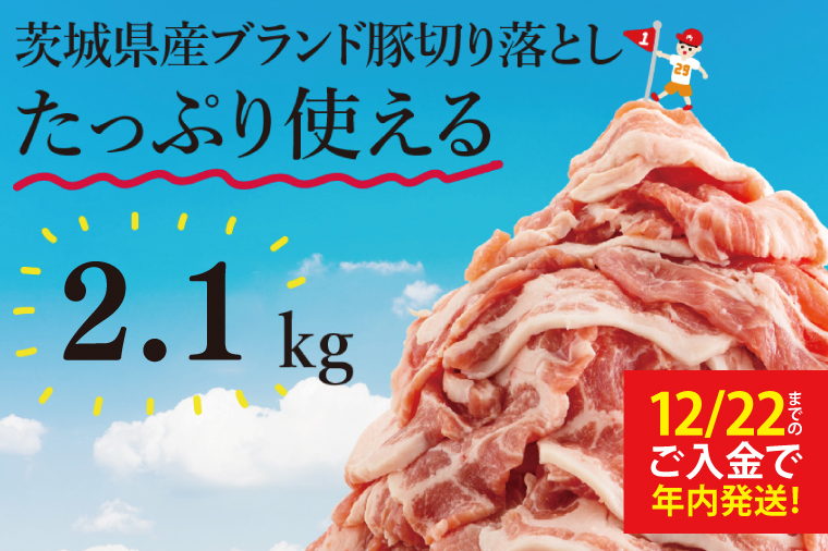 【数量限定】【12/22までのご入金で年内発送】【12月発送】茨城県ブランド豚切り落とし2.1kg (300g×7p)【肉 豚肉 切り落とし 小分け 真空 真空パック 茨城県産 肉料理 肩ロース ウデ モモ バラ 水戸市 水戸】（EC-19-12）