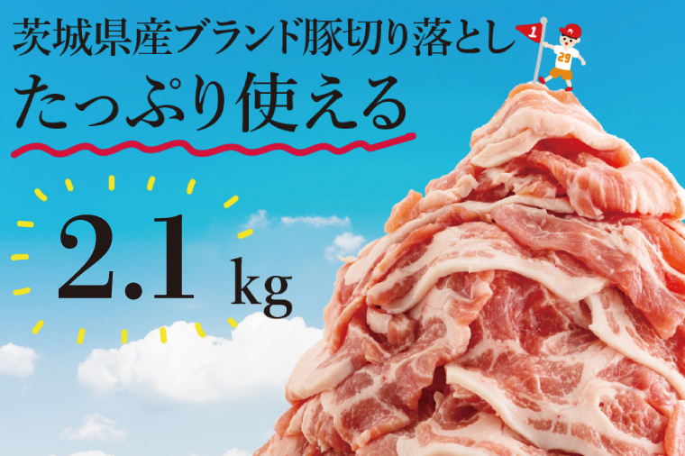 【数量限定】リピーター続出！茨城県産ブランド豚切り落とし2.1kg (300g×7p)【肉 豚肉 切り落とし 小分け 真空 真空パック 茨城県産 肉料理 肩ロース ウデ モモ バラ 水戸市 水戸】（EC-4_1）