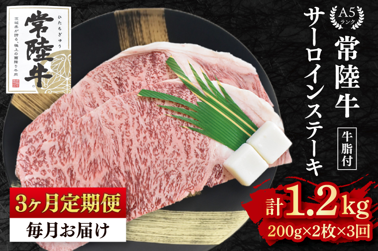 【3ヶ月定期便】【常陸牛A5ランク】サーロインステーキ　400ｇ（200ｇ×２枚）（EK-1_1）