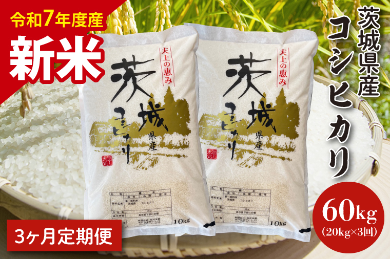 【令和7年度産　新米】【3ヶ月定期便】茨城県産コシヒカリ 20kg×3 【定期便 お米 ごはん こしひかり 老舗 米屋 おにぎり ごはん 茨城県 水戸市 60キロ】(HQ-206)