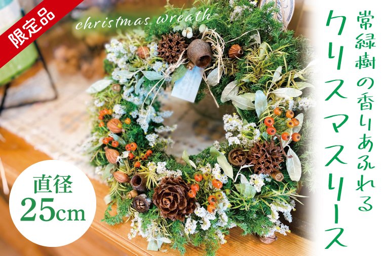【11月下旬以降発送・数量限定】常緑樹の香りあふれるクリスマスリース（限定品）【インテリア おしゃれ 壁飾り プレゼント お花 ギフト ナチュラル クリスマス リース 水戸市 水戸 茨城県 10000円以内 1万円以内】（KW-3）
