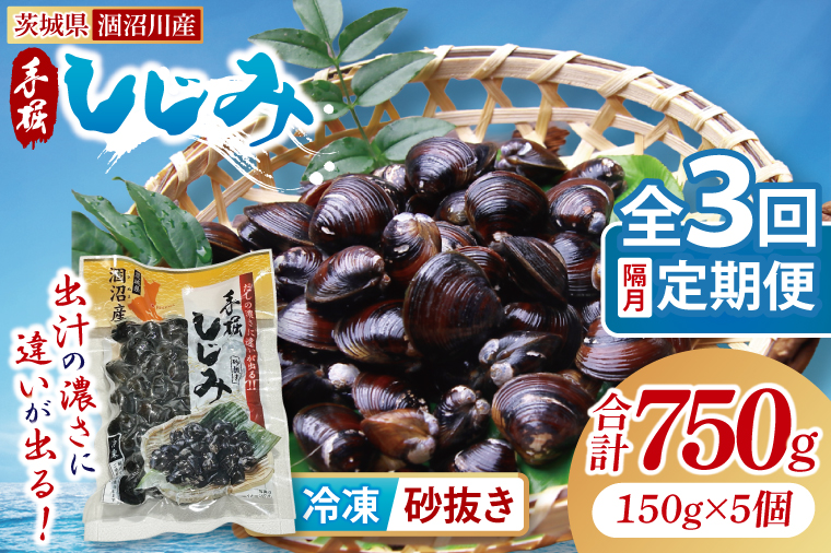【全３回隔月定期便】茨城県涸沼川産 だしの濃さに違いが出る！手掘しじみ（砂抜き）150g×５個（750g）【涸沼川 シジミ オルニチン 味噌汁 スープ 茨城県 水戸市】（MS-3）