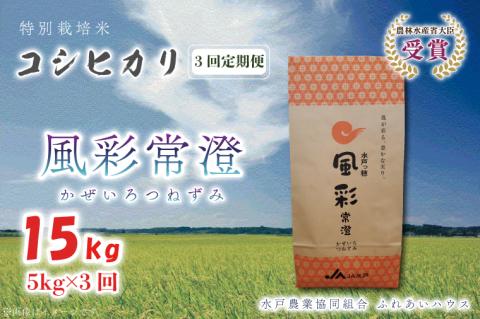 【3ヶ月定期便】【令和7年産】特別栽培米コシヒカリ「風彩常澄」計15kg（5kg×3回）【最高 ランク 特A コシヒカリ 水戸市 オリジナル ブランド 農林水産省大臣賞受賞 減農薬 減化学肥料 栽培 ふっくら 美味しい お米 ご飯】 （FC-103）