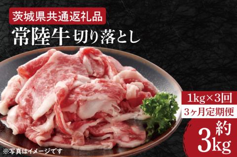 【3ヶ月定期便】【常陸牛】切り落とし 約１kg【定期便】計3kg　総量約3kg【茨城県共通返礼品】（HI-9）