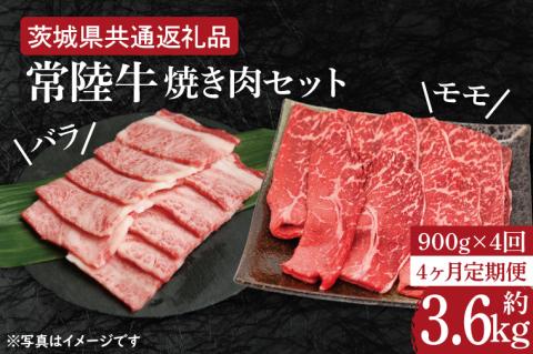 【4ヶ月定期便】【常陸牛】焼肉セット 約900g【定期便】計4回　総量約3.6kg（約3,600ｇ）【茨城県共通返礼品】（HI-18）