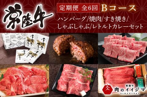 お中元 [定期便 全6回]常陸牛 6ヶ月 定期便 Bコース ハンバーグ 焼肉 すき焼き しゃぶしゃぶ レトルトカレー ギフト セット プレゼント 黒毛和牛 ふるさと納税 定期便 肉 ギフト対応 [肉のイイジマ] 茨城県 水戸市(DU-108)